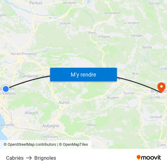 Cabriès to Brignoles map