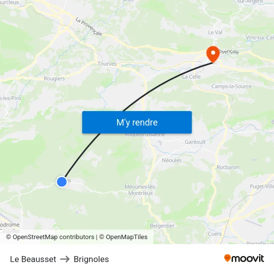 Le Beausset to Brignoles map
