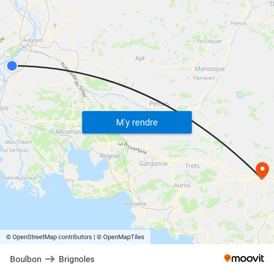 Boulbon to Brignoles map
