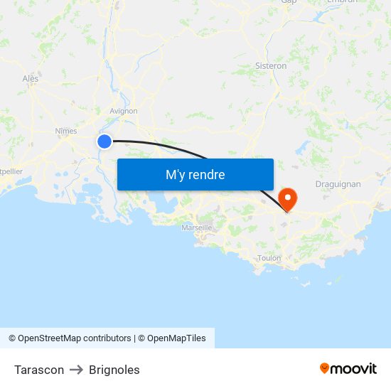 Tarascon to Brignoles map