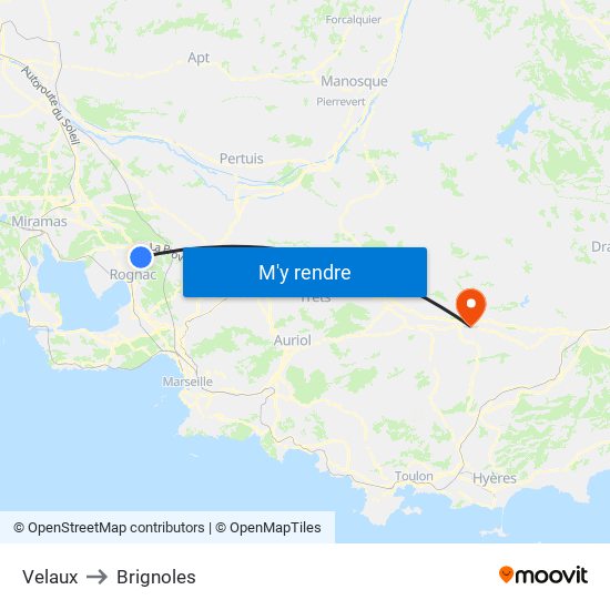 Velaux to Brignoles map