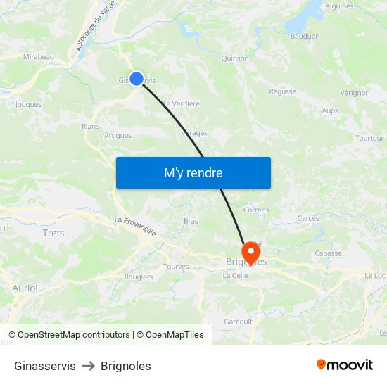 Ginasservis to Brignoles map