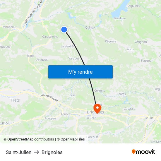 Saint-Julien to Brignoles map