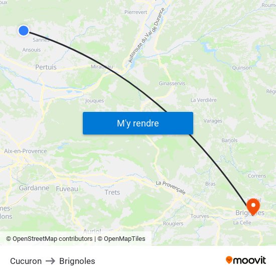 Cucuron to Brignoles map