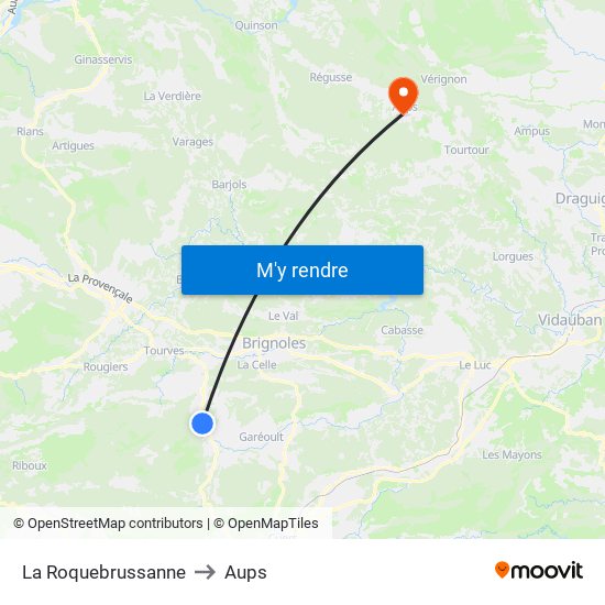 La Roquebrussanne to Aups map