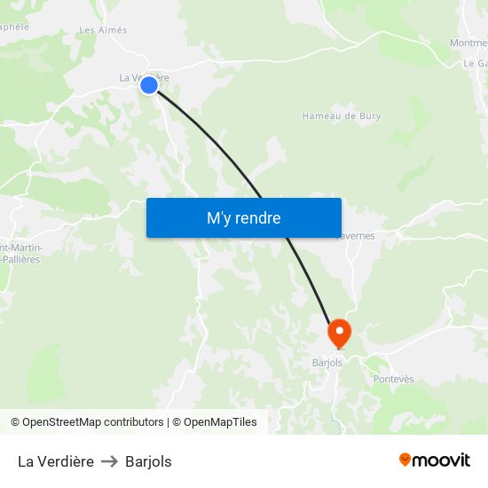 La Verdière to Barjols map