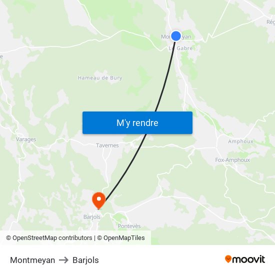 Montmeyan to Barjols map