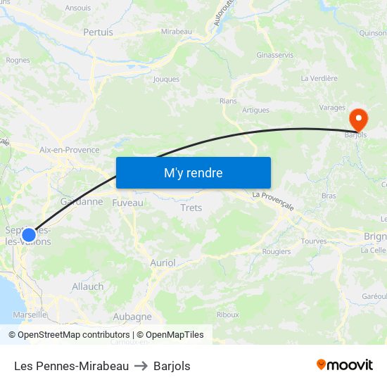 Les Pennes-Mirabeau to Barjols map