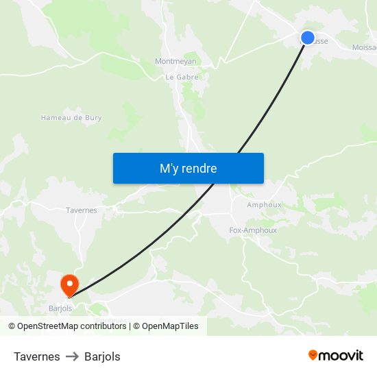 Tavernes to Barjols map