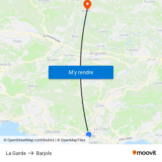 La Garde to Barjols map