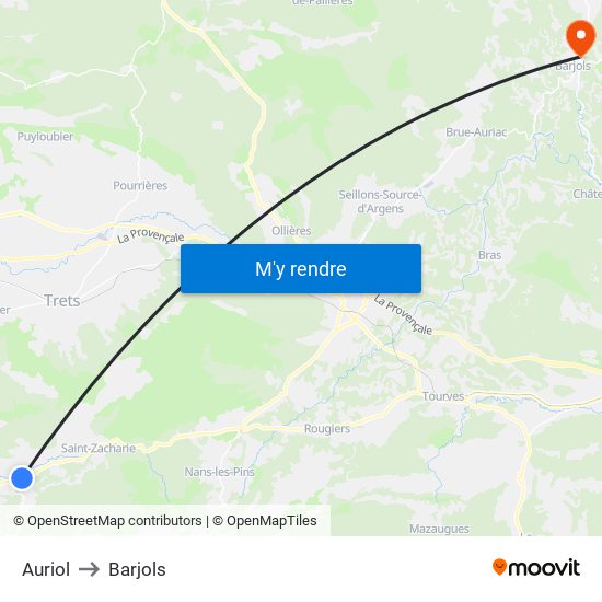 Auriol to Barjols map