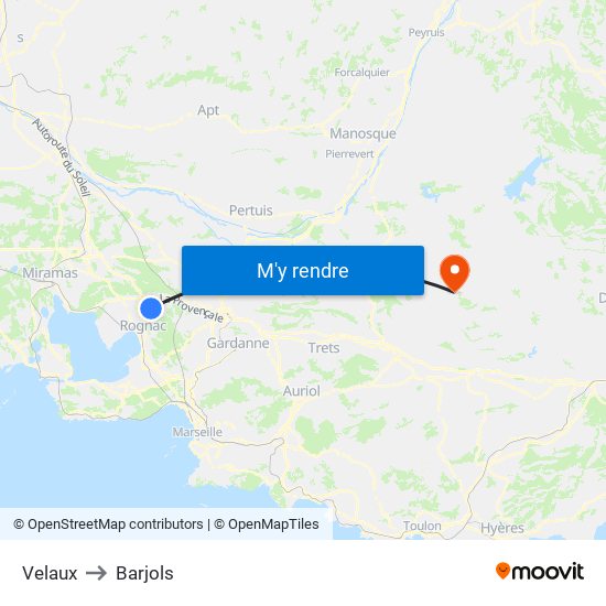 Velaux to Barjols map