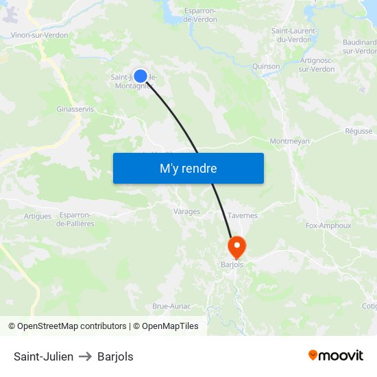 Saint-Julien to Barjols map