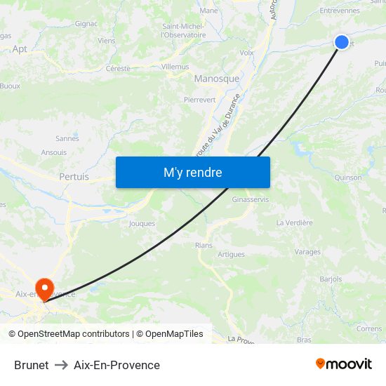 Brunet to Aix-En-Provence map