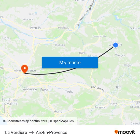 La Verdière to Aix-En-Provence map