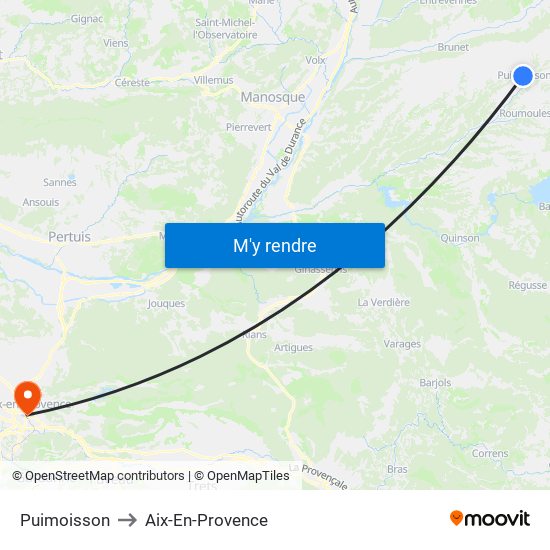 Puimoisson to Aix-En-Provence map
