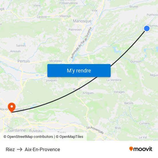 Riez to Aix-En-Provence map