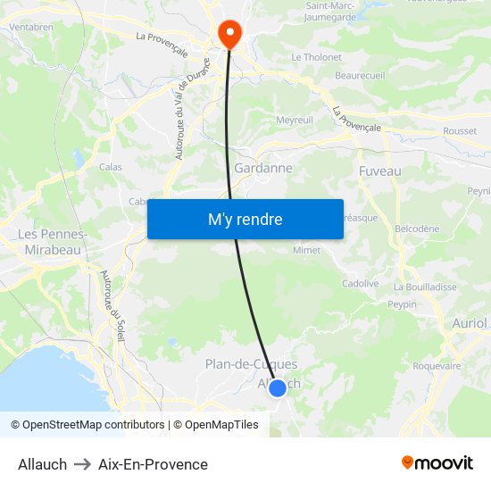 Allauch to Aix-En-Provence map