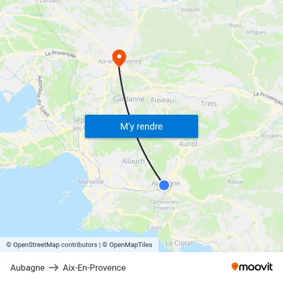 Aubagne to Aix-En-Provence map