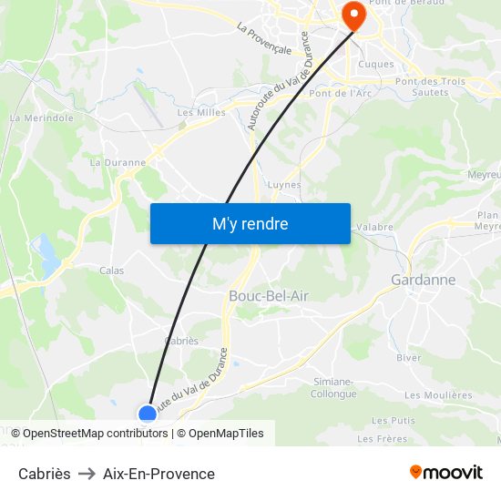 Cabriès to Aix-En-Provence map