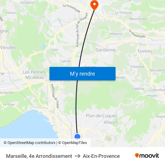 Marseille, 4e Arrondissement to Aix-En-Provence map