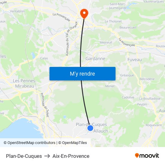 Plan-De-Cuques to Aix-En-Provence map