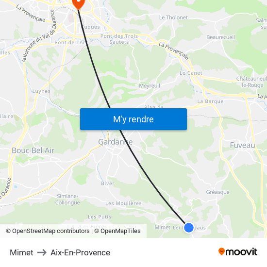 Mimet to Aix-En-Provence map
