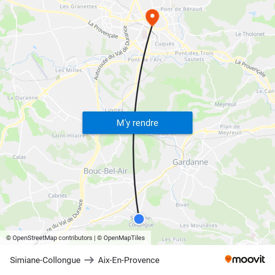 Simiane-Collongue to Aix-En-Provence map