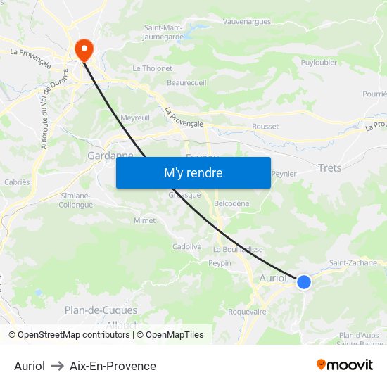 Auriol to Aix-En-Provence map