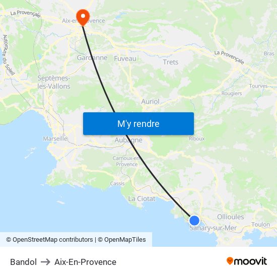 Bandol to Aix-En-Provence map