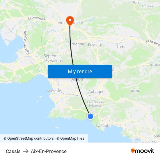 Cassis to Aix-En-Provence map