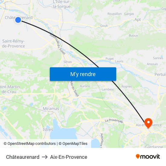 Châteaurenard to Aix-En-Provence map