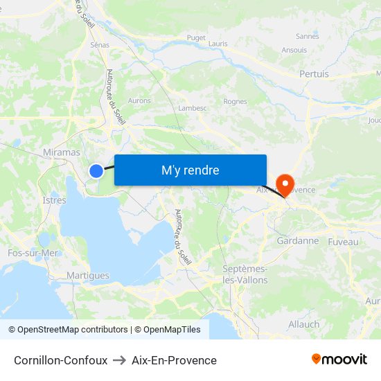Cornillon-Confoux to Aix-En-Provence map