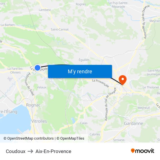 Coudoux to Aix-En-Provence map