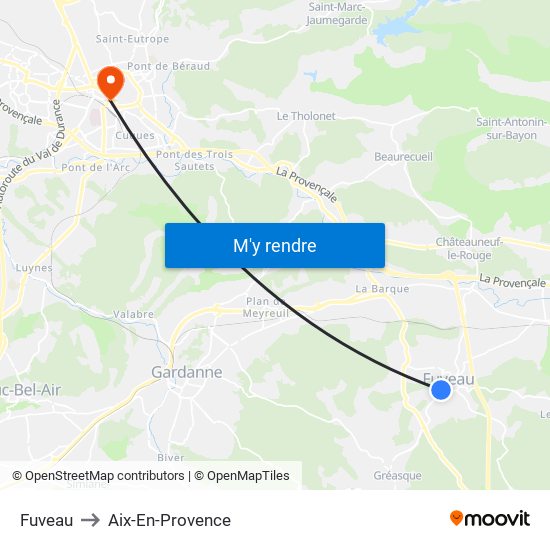 Fuveau to Aix-En-Provence map