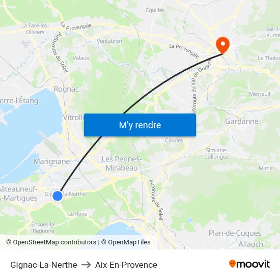 Gignac-La-Nerthe to Aix-En-Provence map