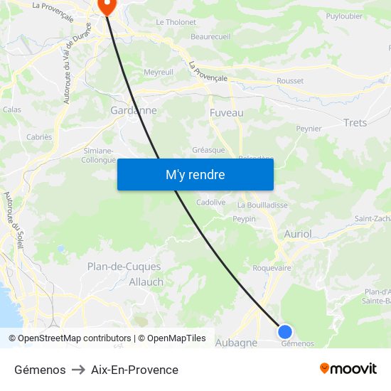 Gémenos to Aix-En-Provence map