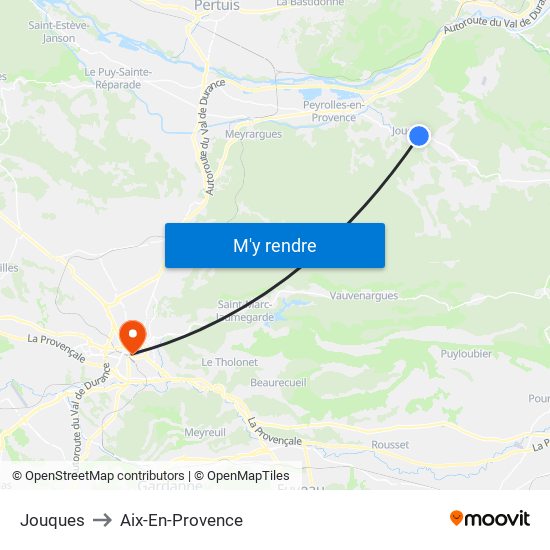 Jouques to Aix-En-Provence map