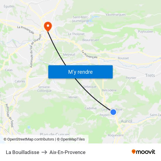 La Bouilladisse to Aix-En-Provence map