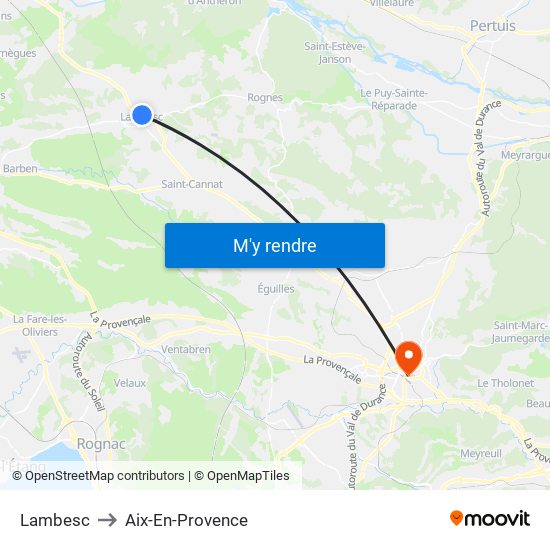 Lambesc to Aix-En-Provence map