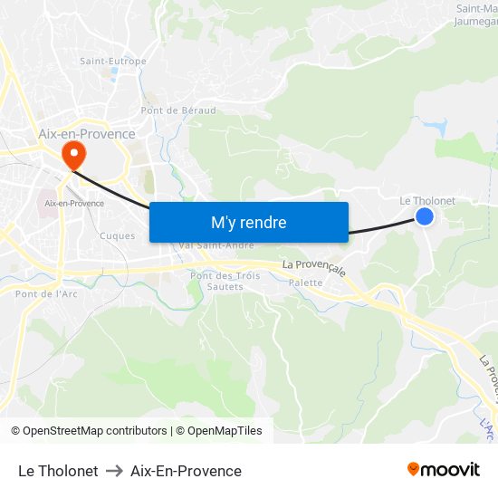 Le Tholonet to Aix-En-Provence map