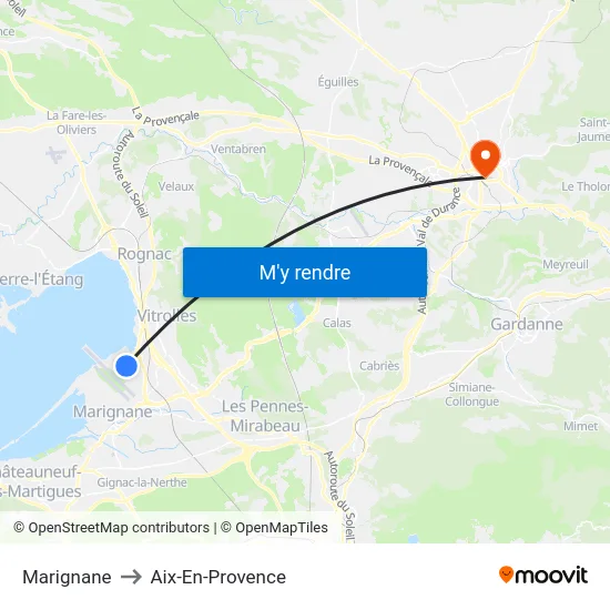 Marignane to Aix-En-Provence map