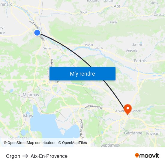 Orgon to Aix-En-Provence map