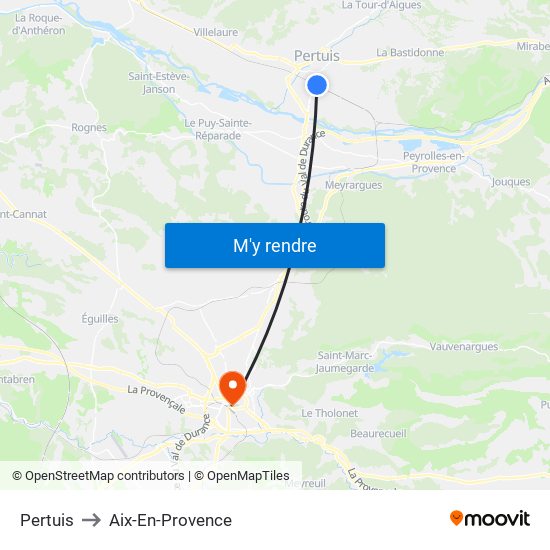 Pertuis to Aix-En-Provence map