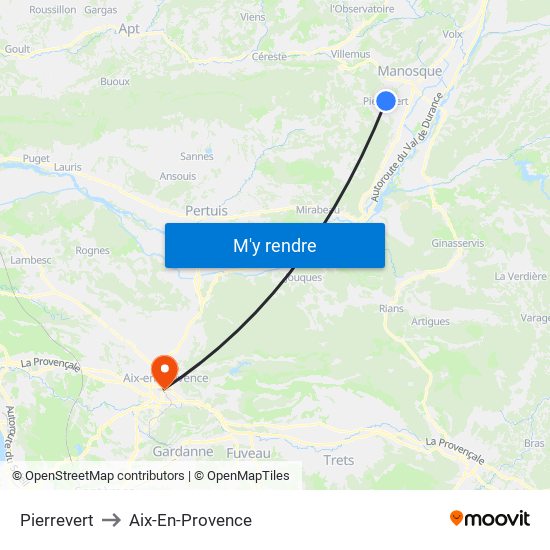 Pierrevert to Aix-En-Provence map