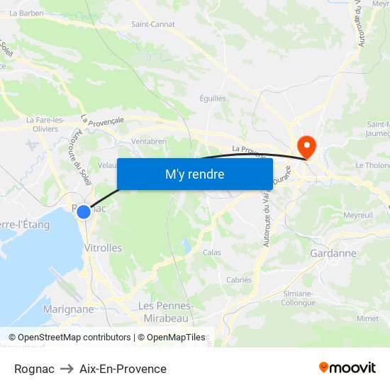 Rognac to Aix-En-Provence map