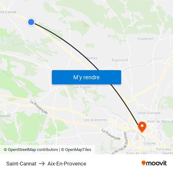 Saint-Cannat to Aix-En-Provence map