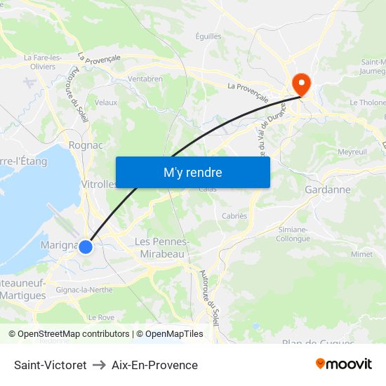 Saint-Victoret to Aix-En-Provence map
