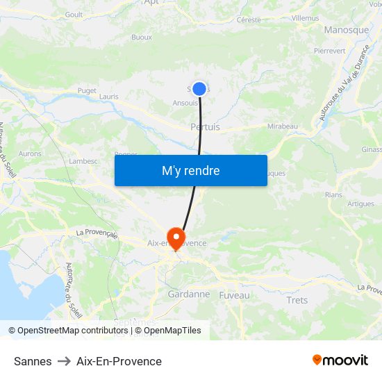 Sannes to Aix-En-Provence map