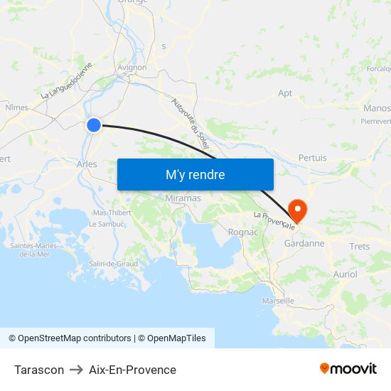 Tarascon to Aix-En-Provence map